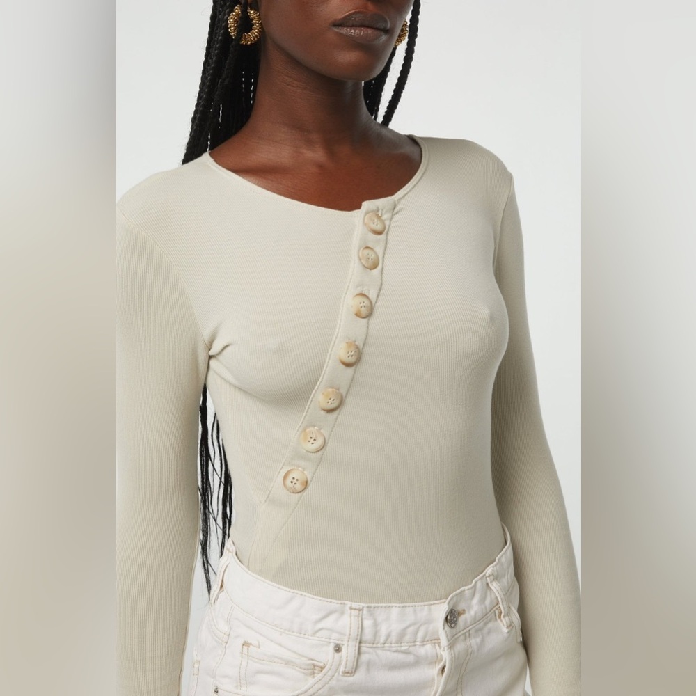 The Line by K Evelyn Asymmetrical Buttoned Long Sleeve Bodysuit - Picture 2 of 7